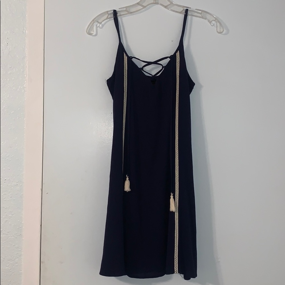 Navy blue + lace dress with cute tassels!